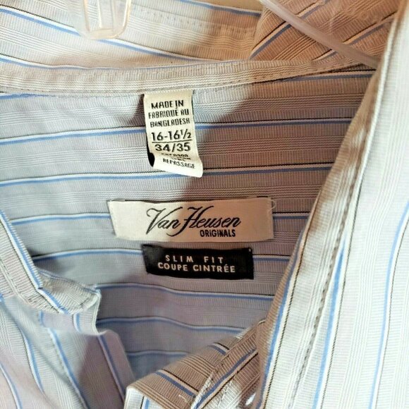 VAN Heusen Mens size 16 - 16½ 34/35 slim fit blue stripes. T54 - Picture 5 of 8